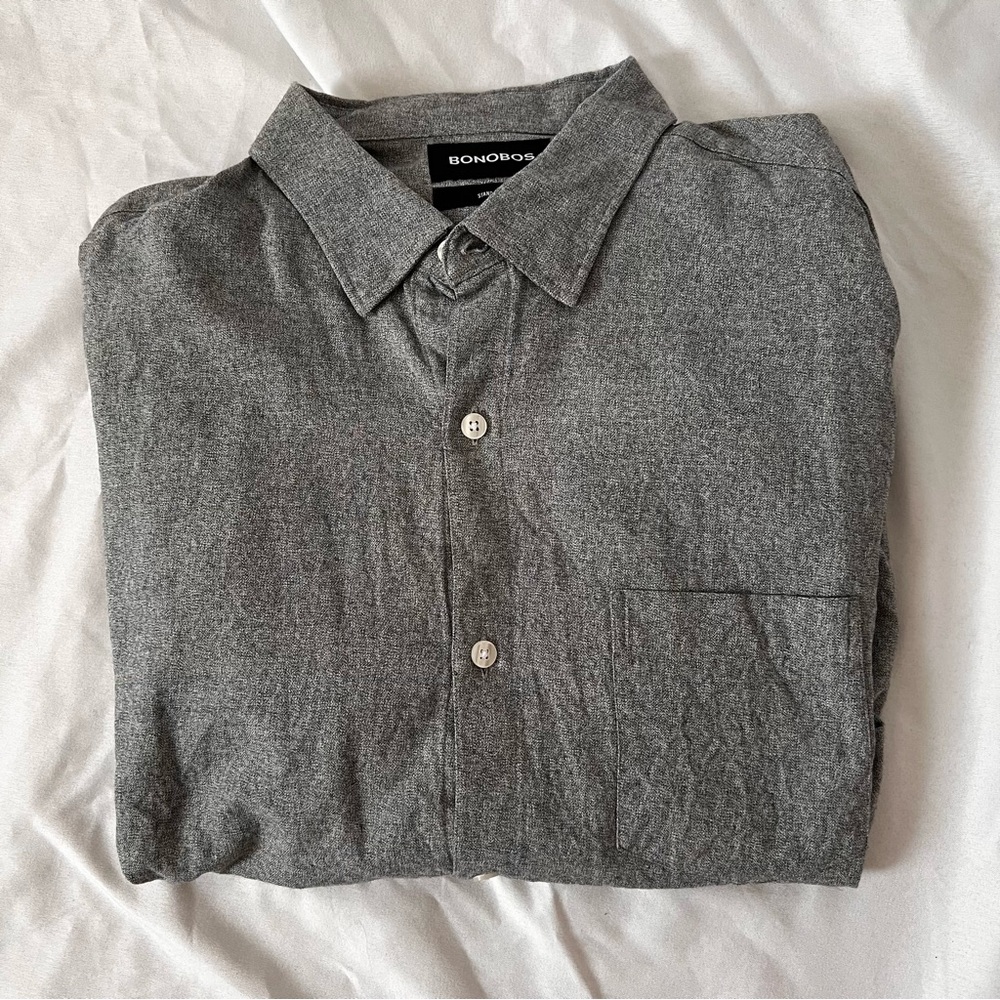 Bonobos Midweight Soft Long Sleeve Button Down Shirt - Men’s Large Long - Gray